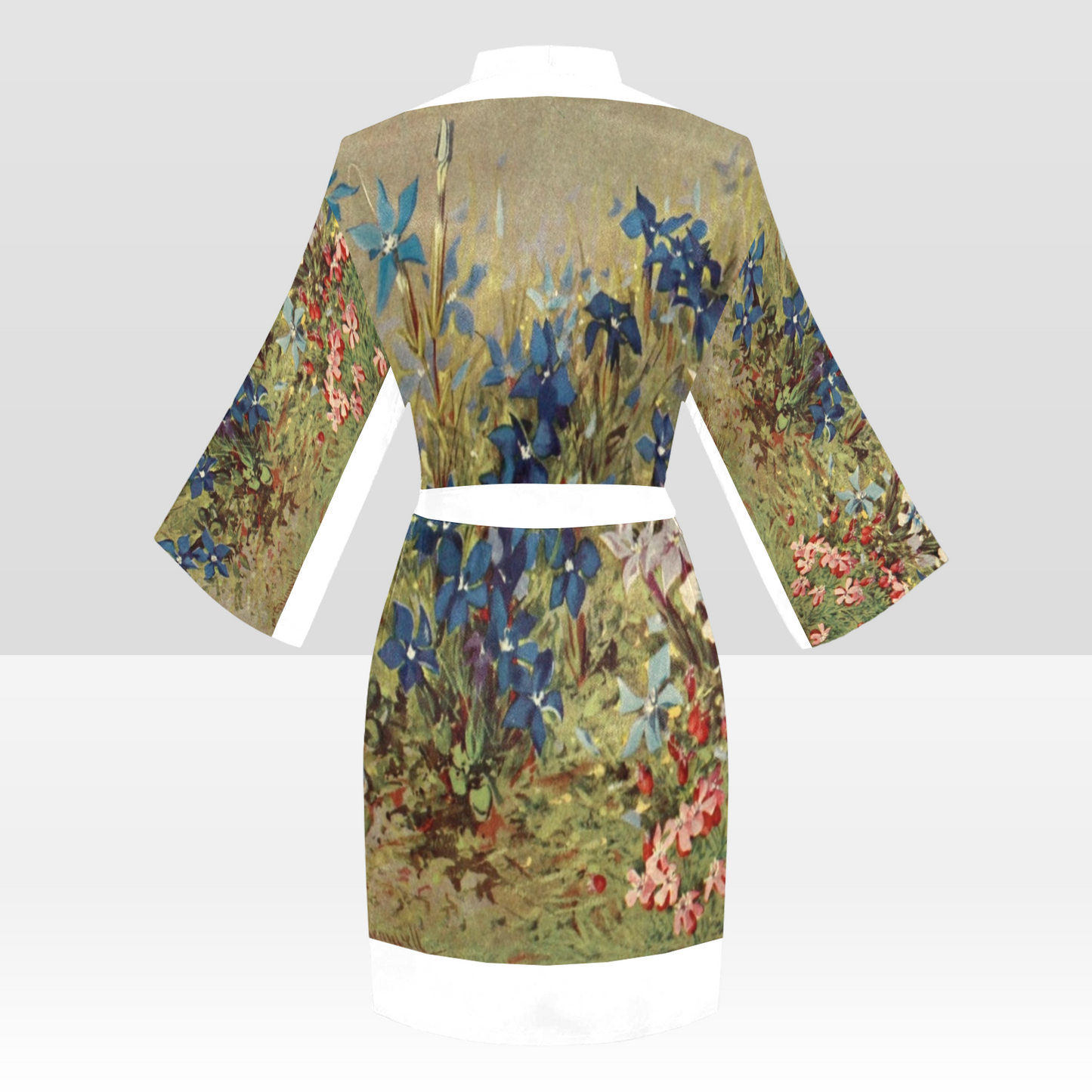 Vintage Floral Kimono Robe, Black or White Trim, Sizes XS to 2XL, Design 39