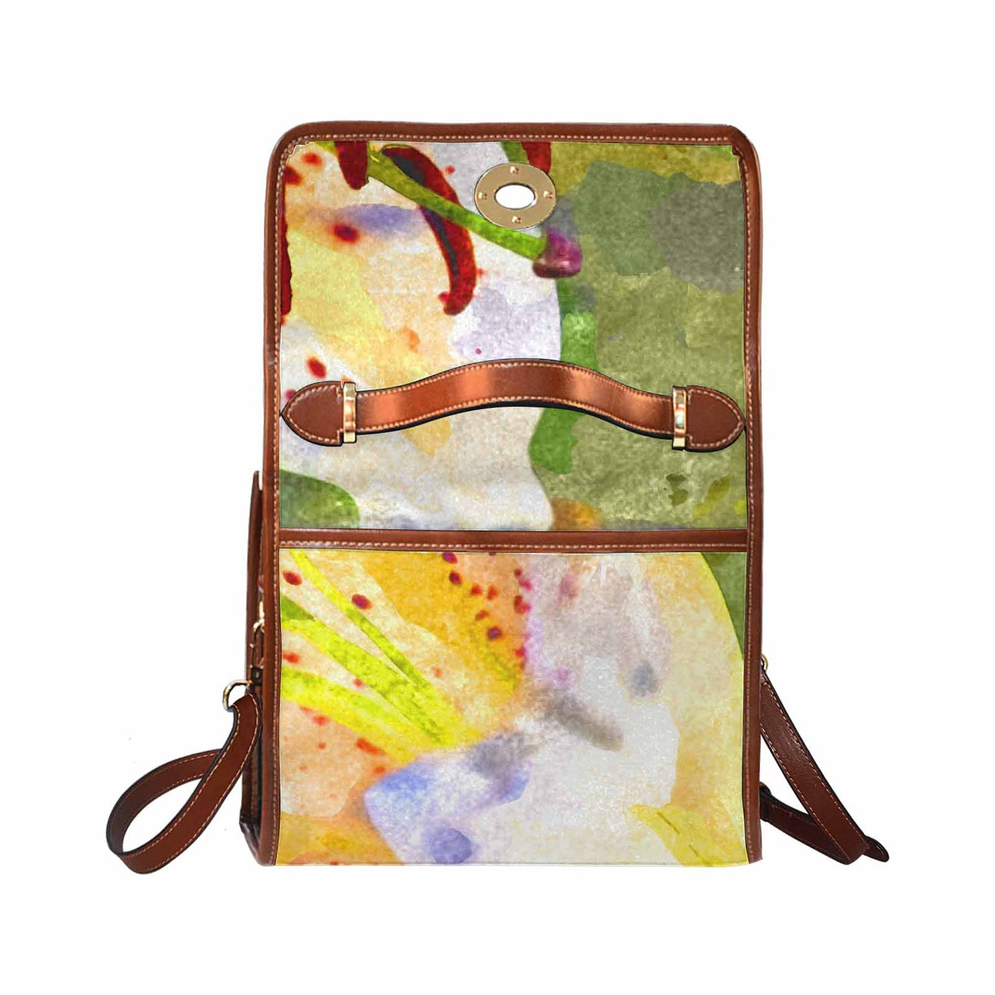 Water Color Florals, All Over Print Waterproof Canvas Bag, Mod 1695341 Design 088, BROWN STRAP