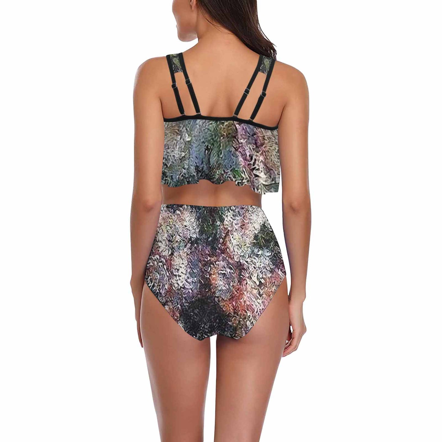 Vintage floral high waisted flounce top bikini, swim wear, Design 44