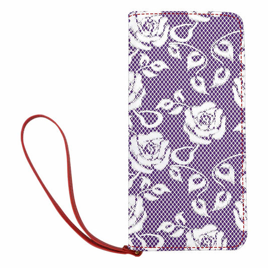 Victorian lace print womens wallet, clutch purse, red trim, design 18