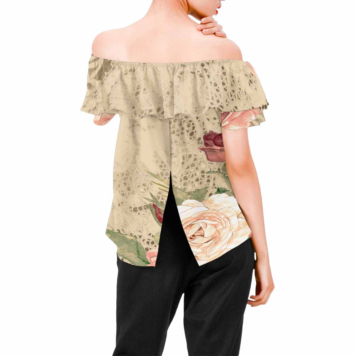 Victorian Lace print Chiffon Blouse, design 25