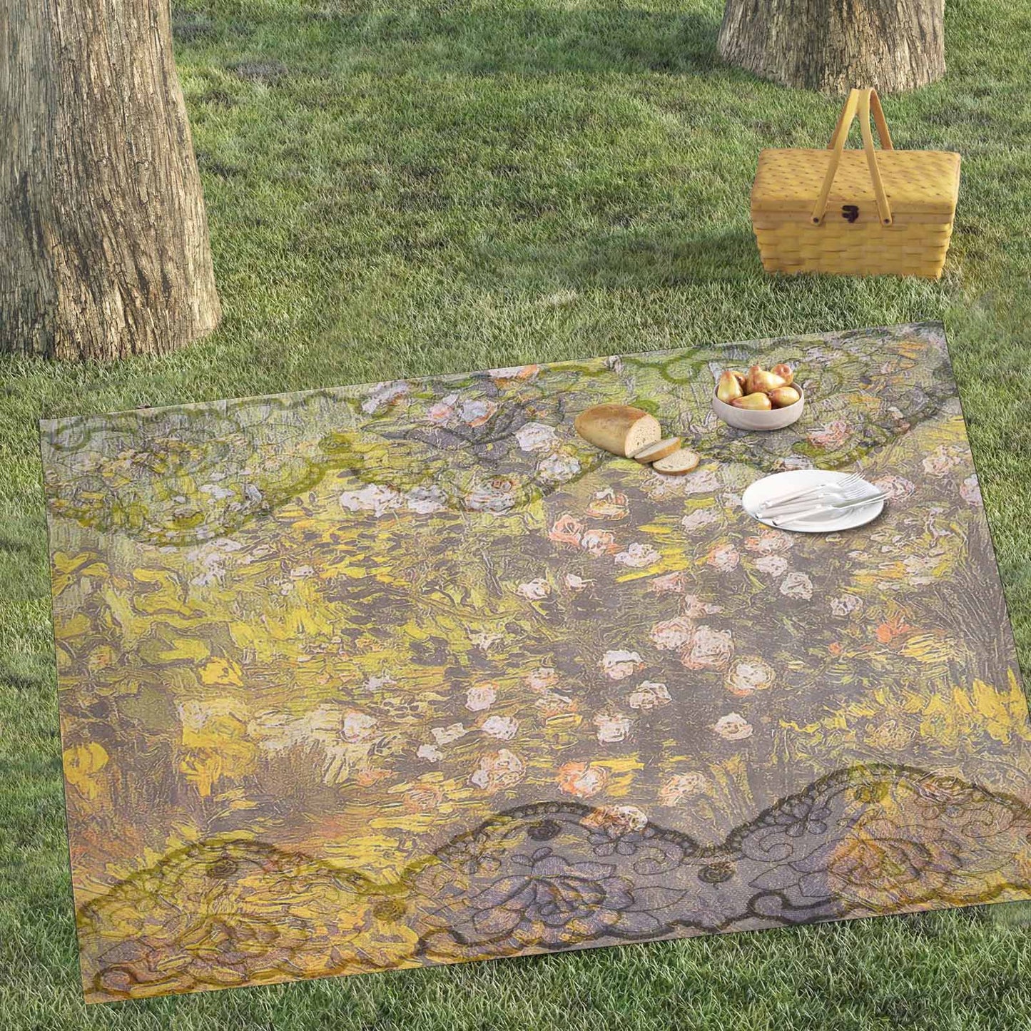 Vintage Floral waterproof picnic mat, 81 x 55in, Design 05x