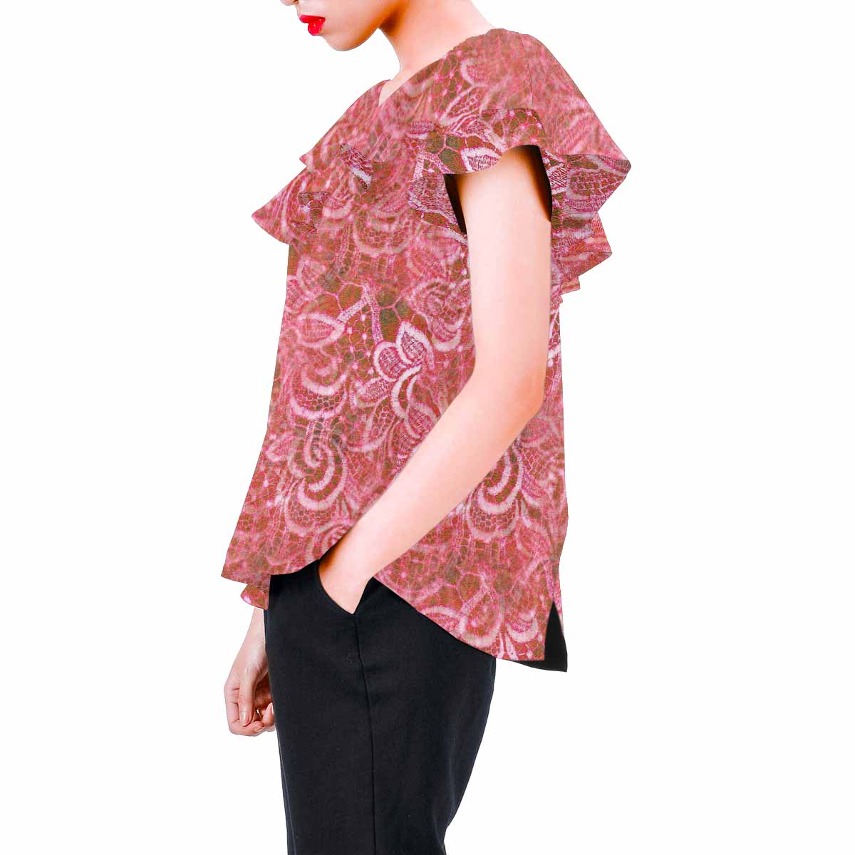 Victorian Lace print Chiffon Blouse, design 33