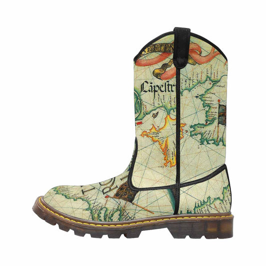 Antique Map design womens western lumber boots, Design 33
