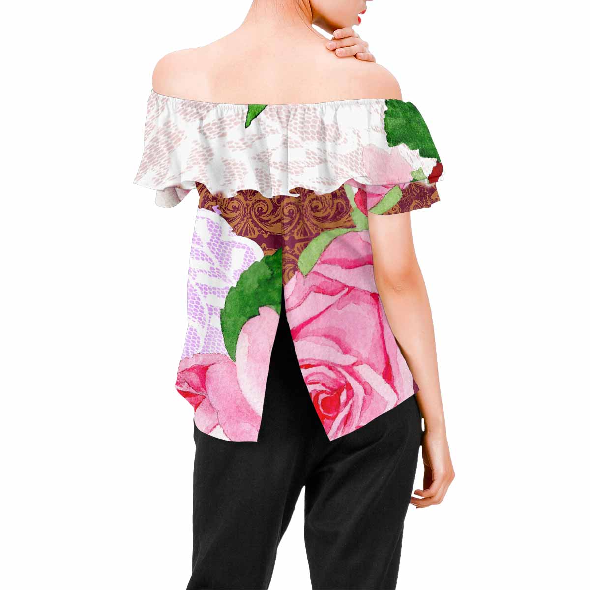 Victorian Lace print Chiffon Blouse, design 19