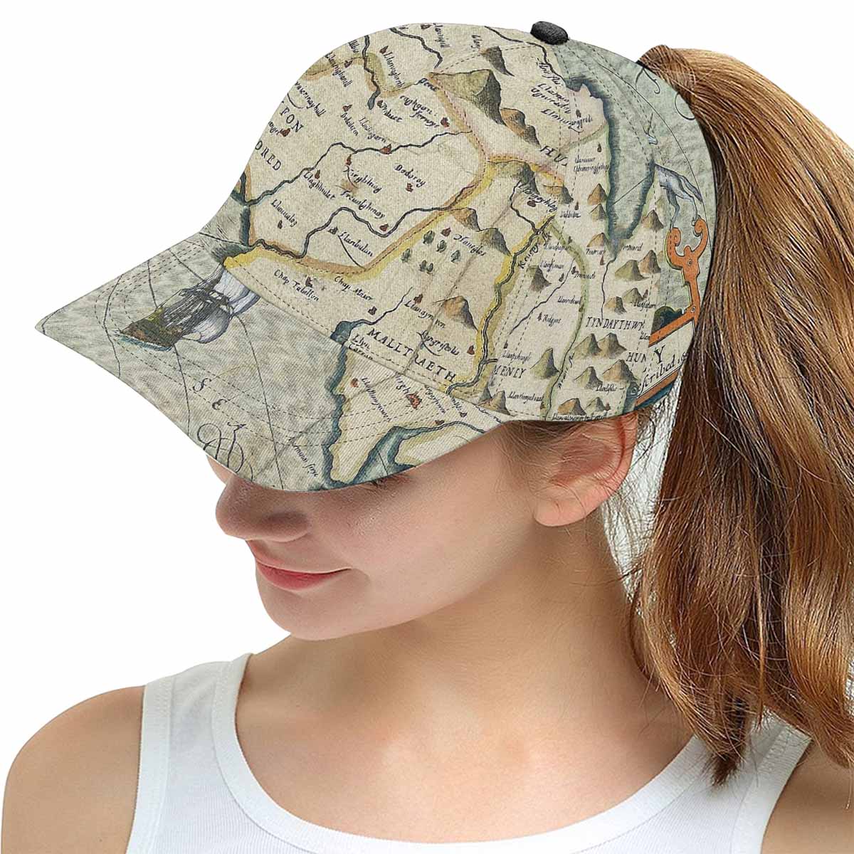 Antique Map design mens or womens deep snapback cap, trucker hat, Design 13
