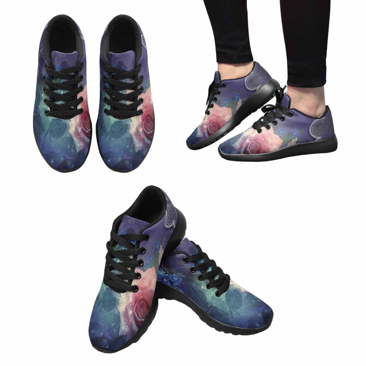 Victorian lace print, womens cute casual or running sneakers, shoes, design 02