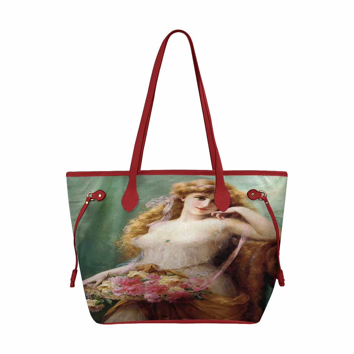 Victorian Lady Design Handbag, Model 1695361, Basket Of Roses, RED TRIM
