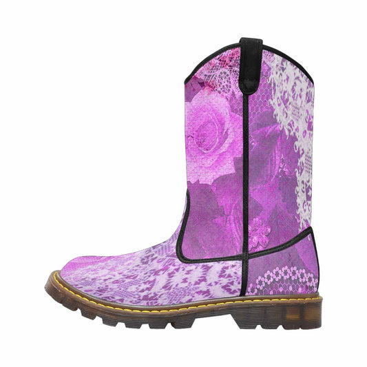 Victorian lace print, western lumber boots, design 03