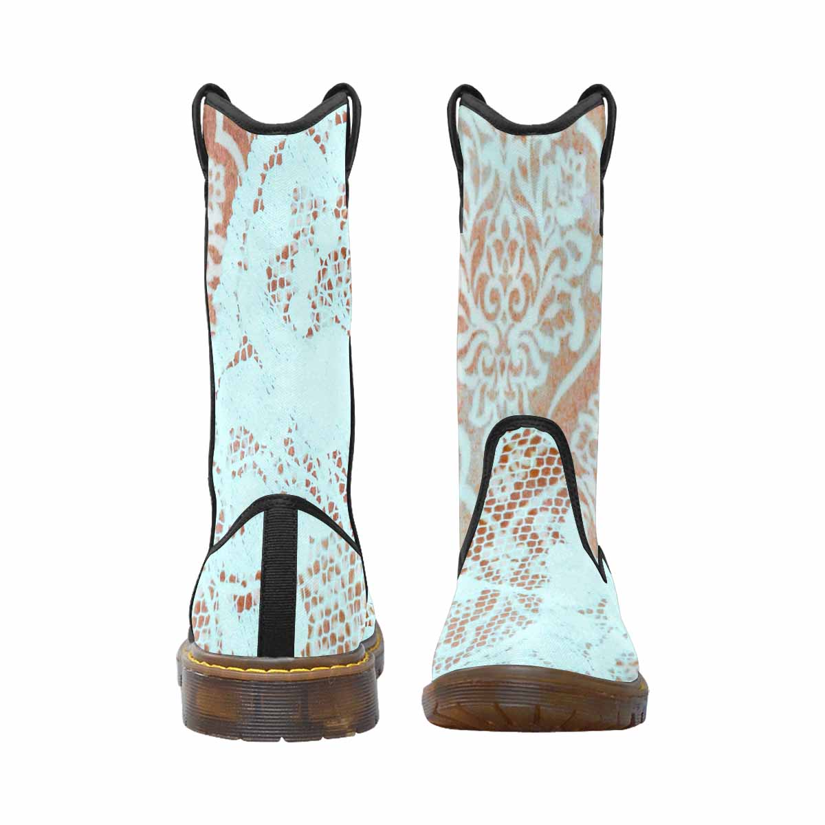 Victorian lace print, western lumber boots, design 23