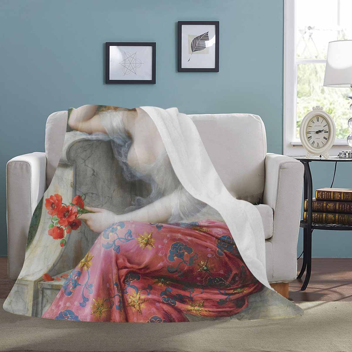 Victorian Lady Design BLANKET, LARGE 60 in x 80 in, Young Beauty With Poppies