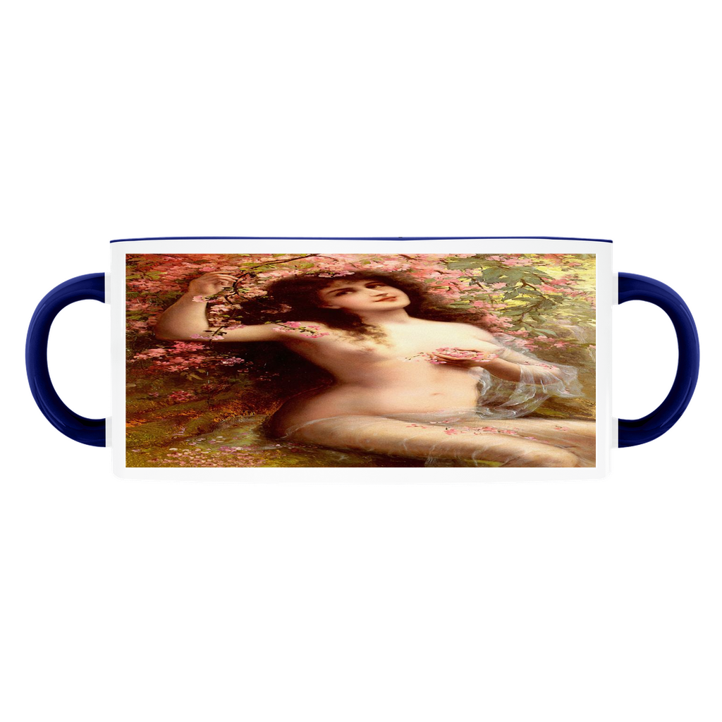 Victorian lady design ceramic mugs, various inside colors, Among the Blossoms