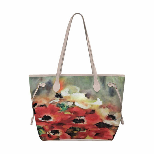 Vintage Floral Handbag, Classic Handbag, Mod 1695361 Design 14, BEIGE/TAN TRIM
