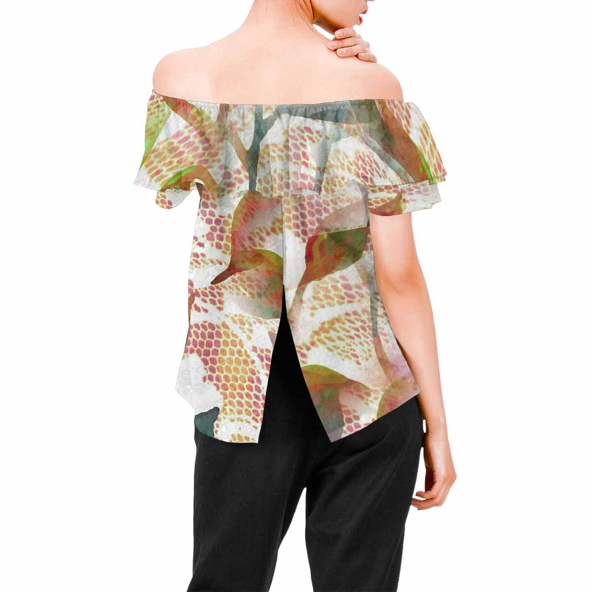 Victorian Lace print Chiffon Blouse, design 52