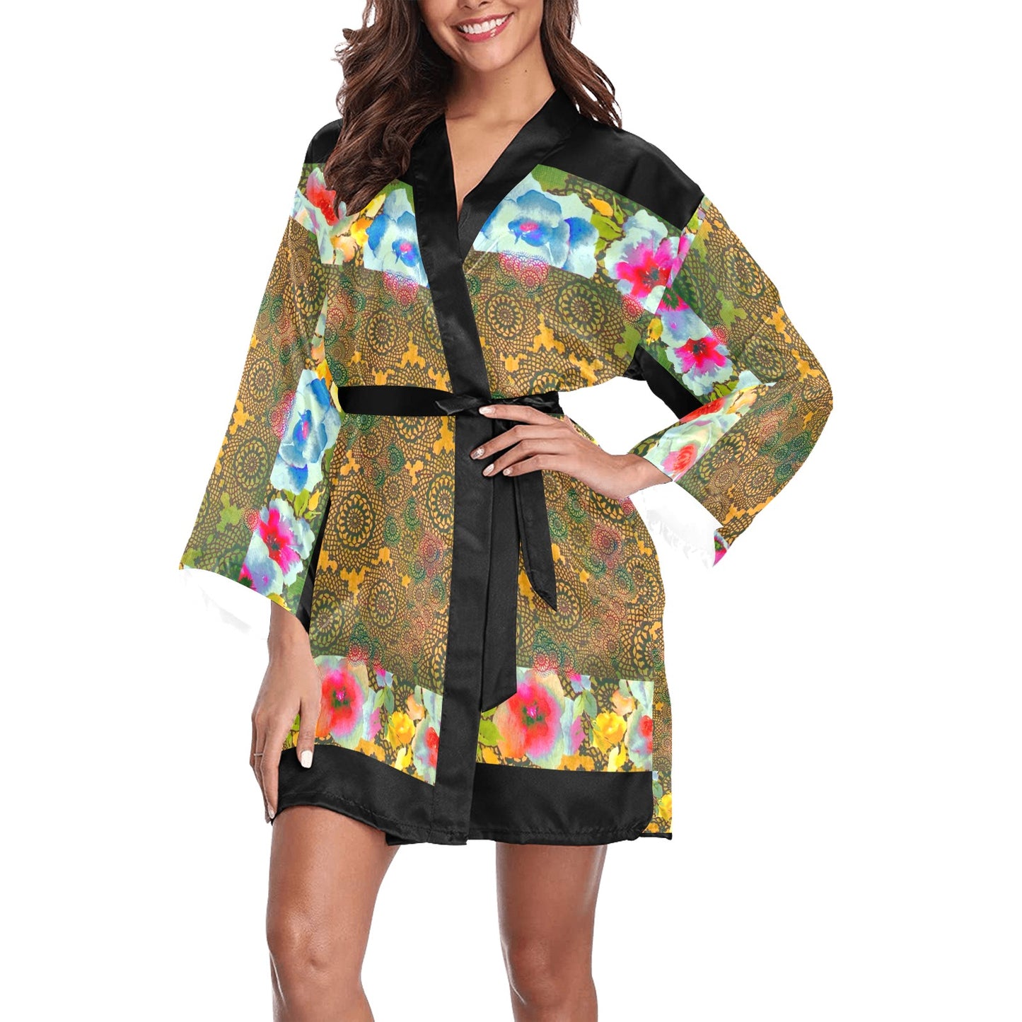 Victorian Lace Kimono Robe, Black or White Trim, Sizes XS to 2XL, Design 15