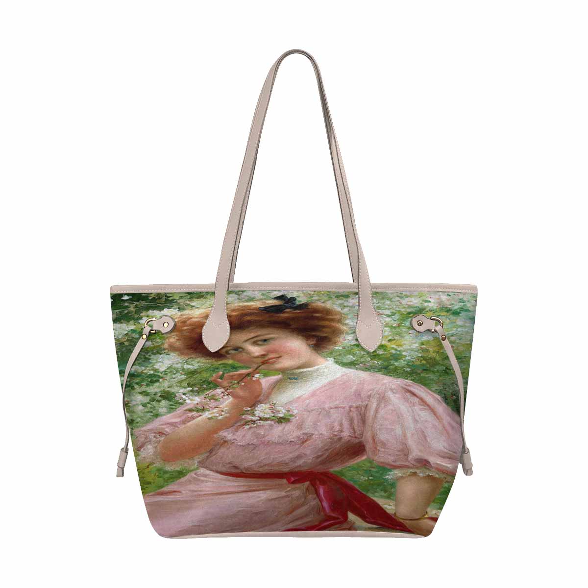 Victorian Lady Design Handbag, Model 1695361, Pretty In Pink, BEIGE/TAN TRIM