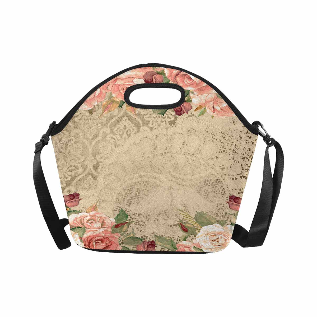 Victorian lace print insulated lunch bag, design 25