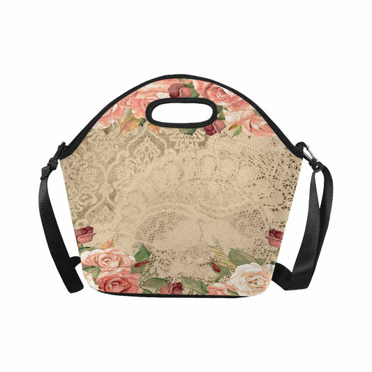 Victorian lace print insulated lunch bag, design 25