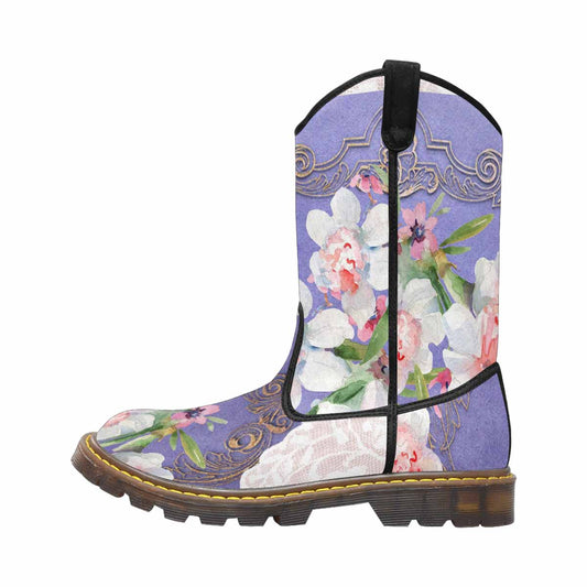 Victorian lace print, western lumber boots, design 47