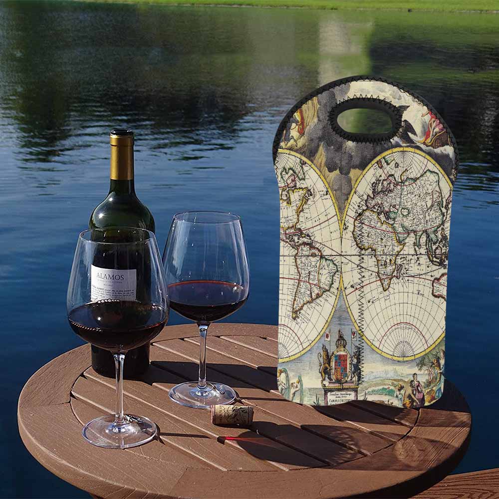2 Bottle Antique map wine bag,Design 19