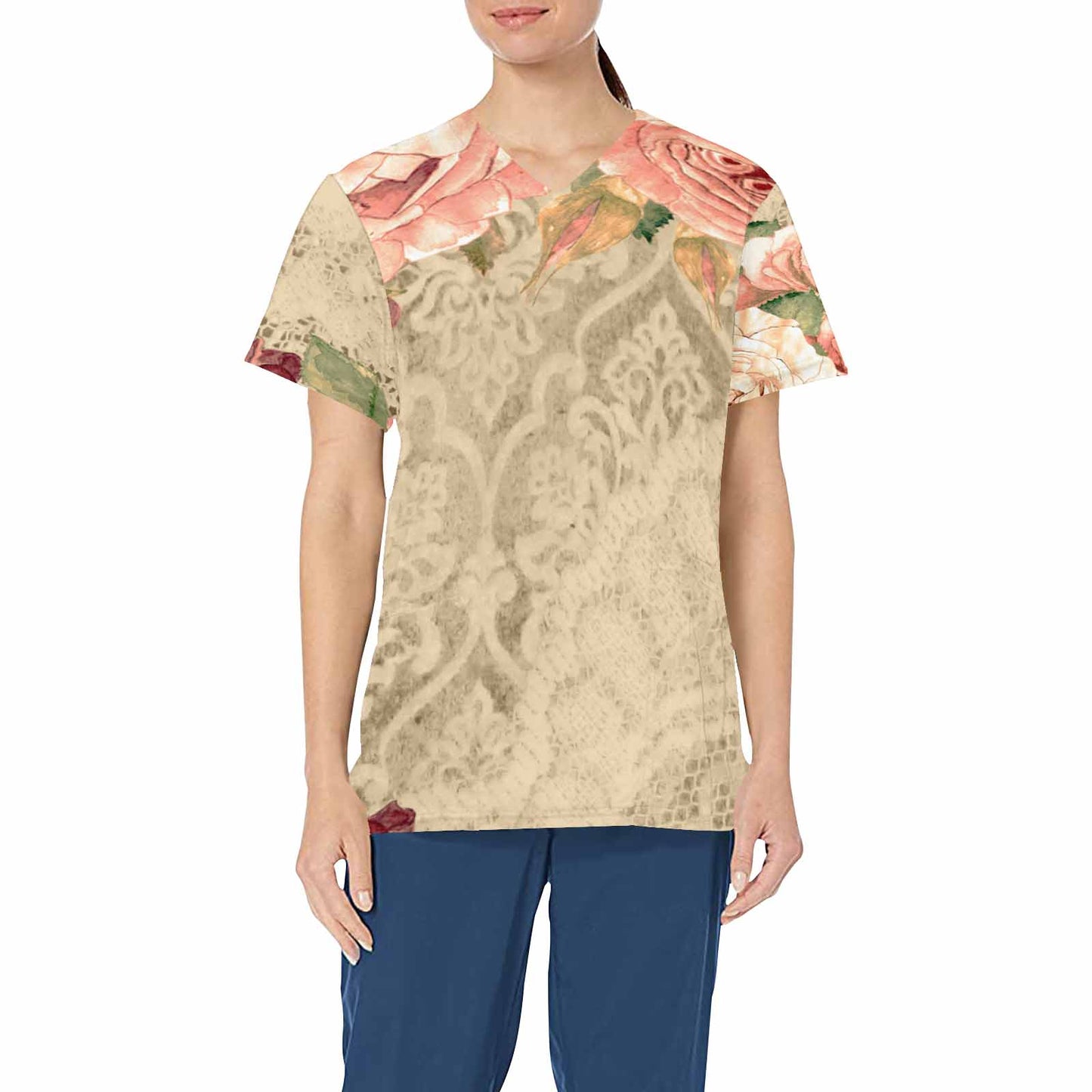 Victorian lace print professional scrubs, nurses scrub, unisex, design 25