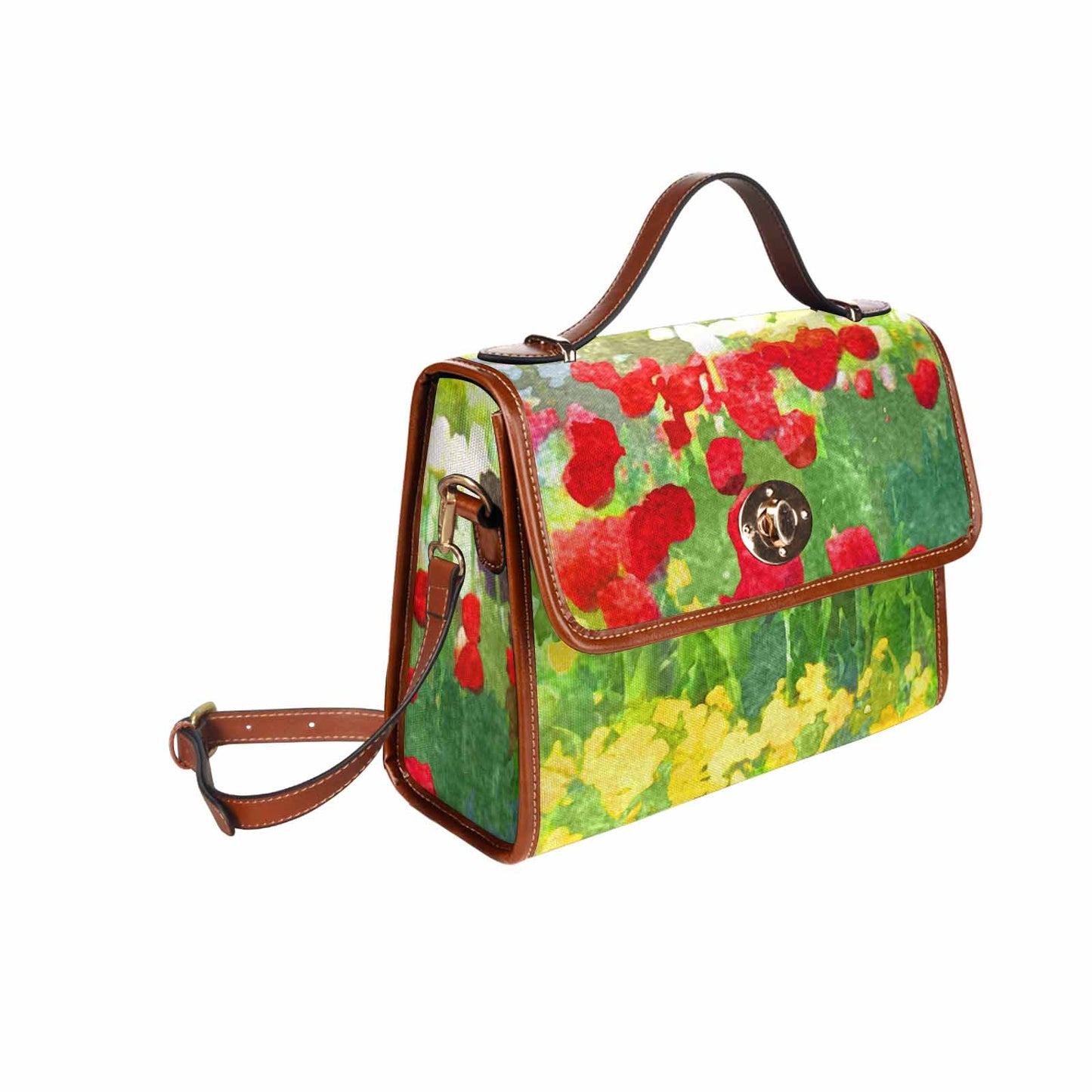 Water Color Florals, All Over Print Waterproof Canvas Bag, Mod 1695341 Design 103, BROWN STRAP