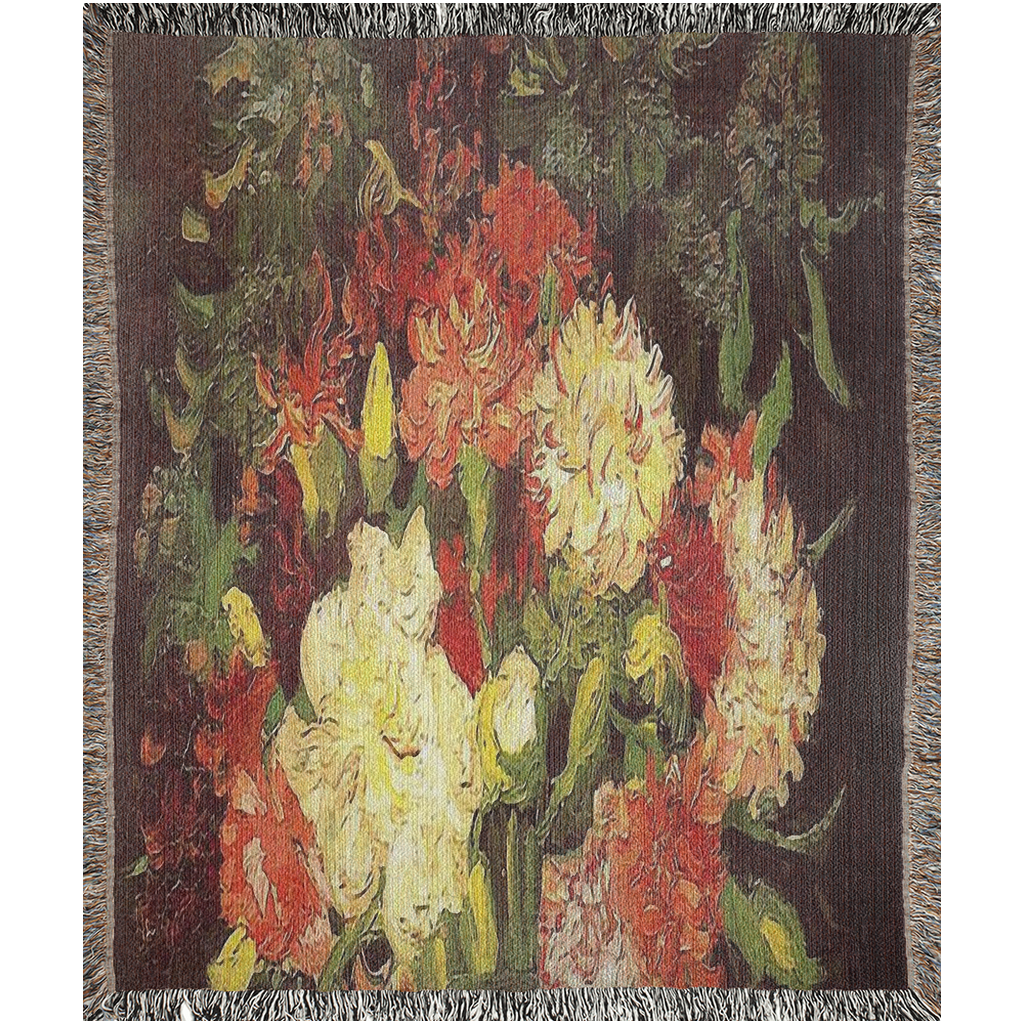100% cotton Vintage Floral design woven blanket, 50 x 60 or 60 x 80in, Design 33