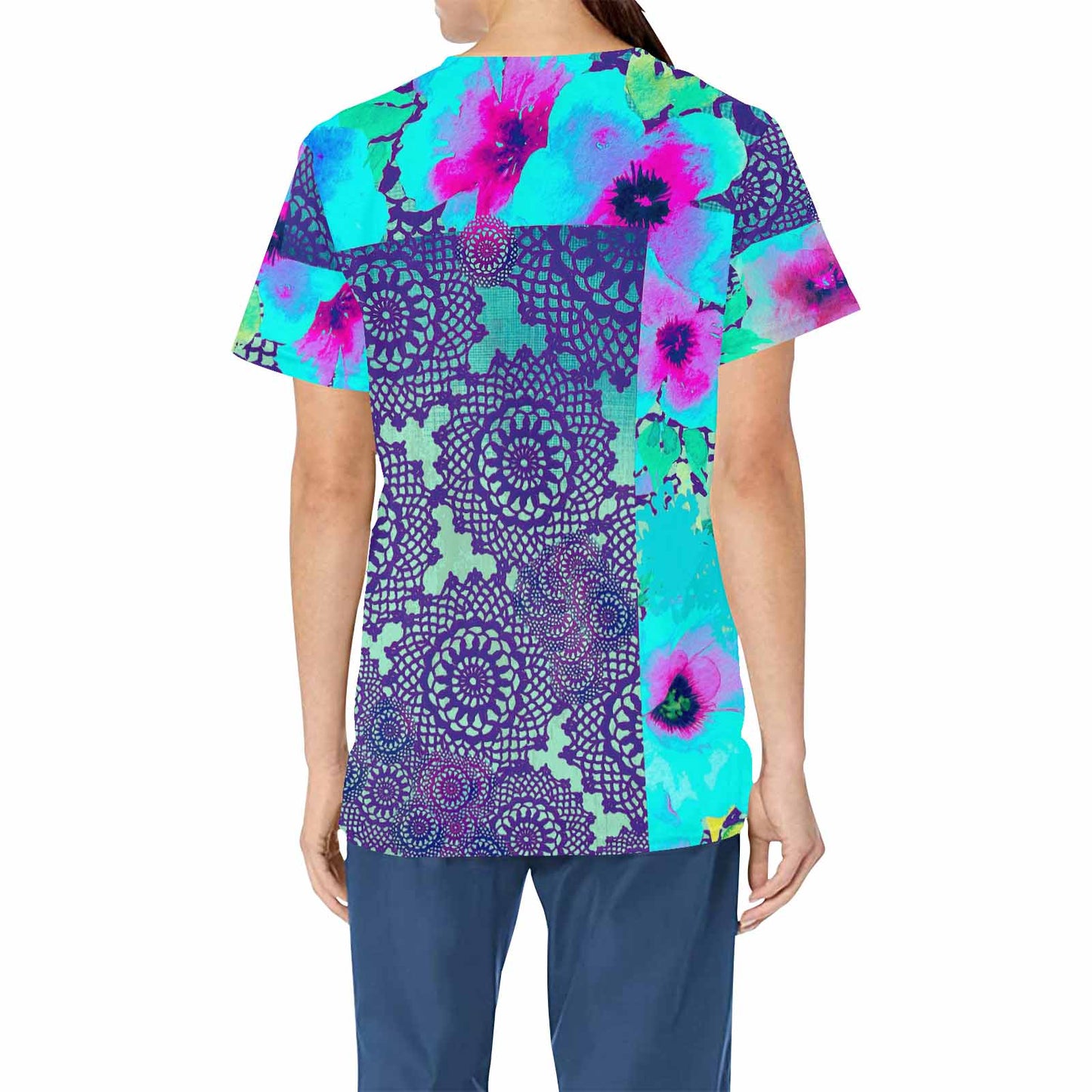 Victorian lace print professional scrubs, nurses scrub, unisex, design 14