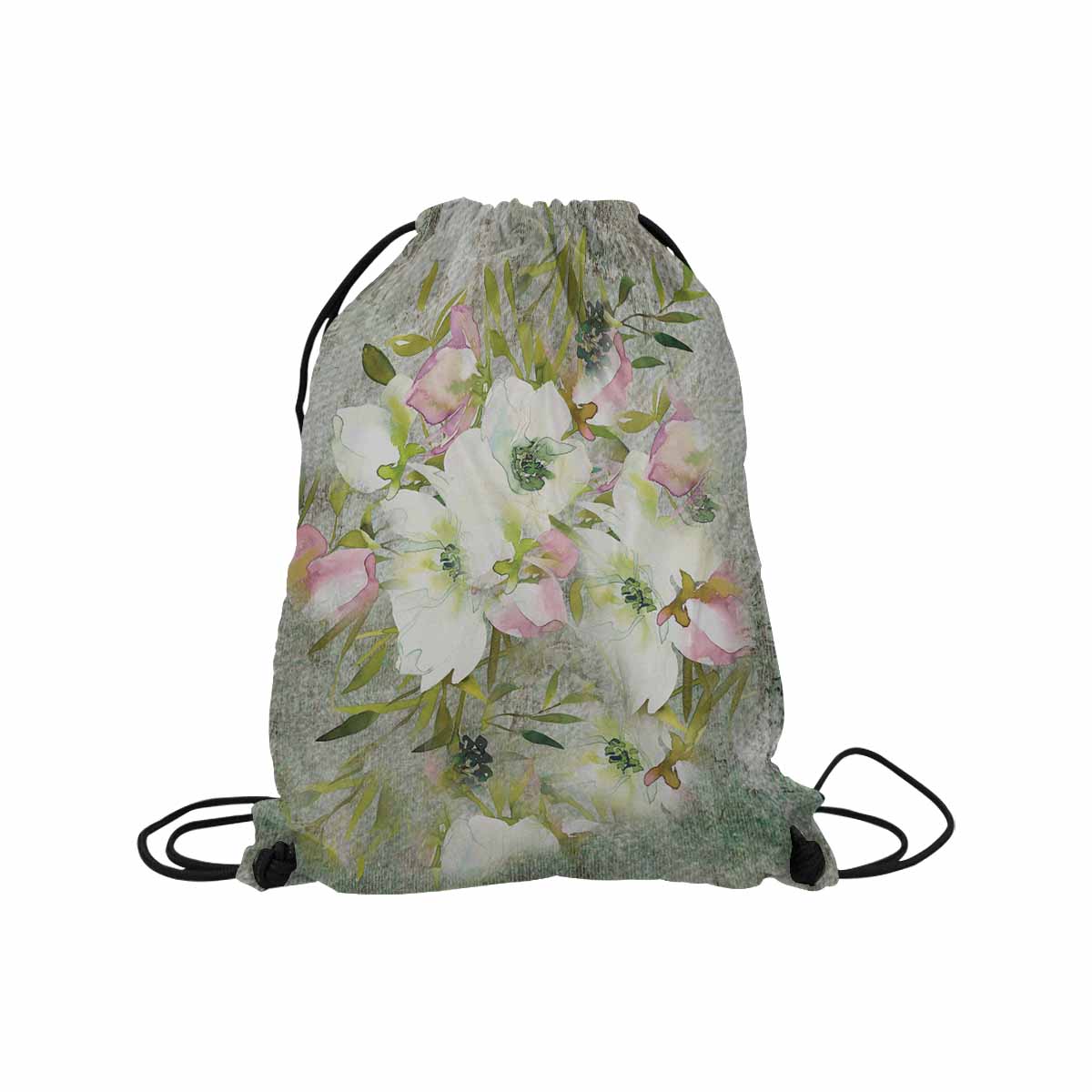 Vintage Floral print, DRAWSTRING BAG, MEDIUM, Design 03