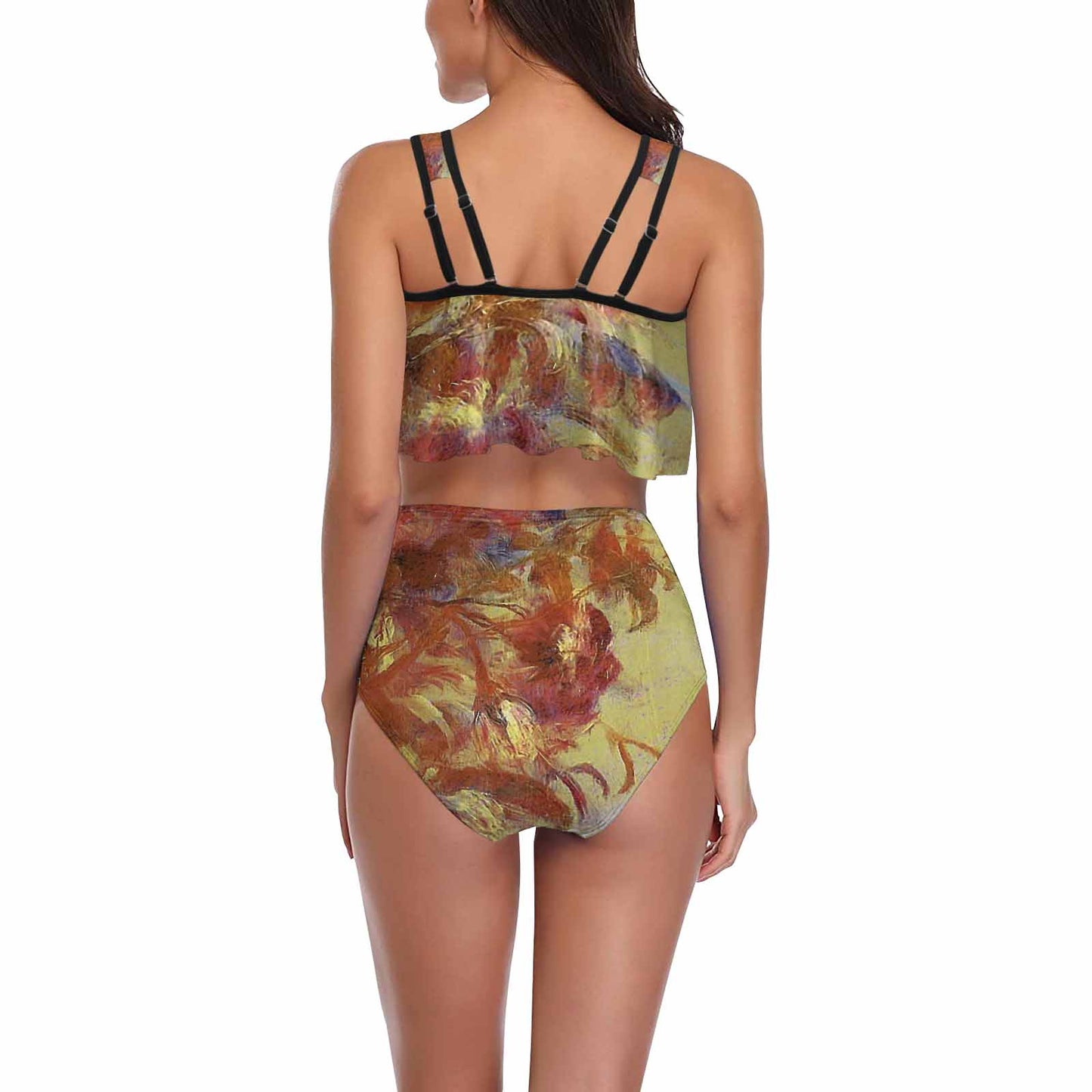 Vintage floral high waisted flounce top bikini, swim wear, Design 11