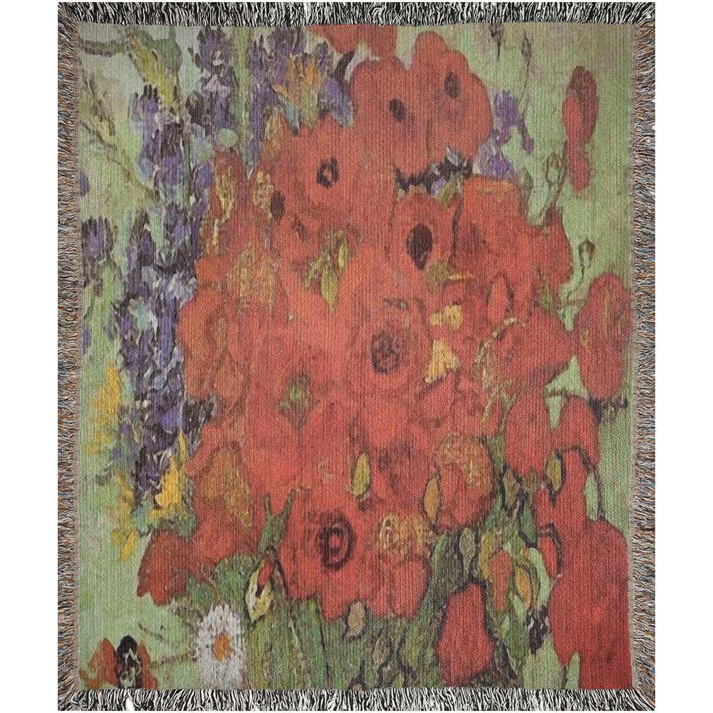 100% cotton Vintage Floral design woven blanket, 50 x 60 or 60 x 80in, Design 47
