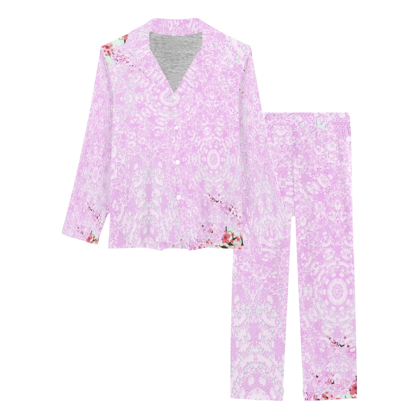 Victorian printed lace pajama set, design 09 Women's Long Pajama Set (Sets 02)