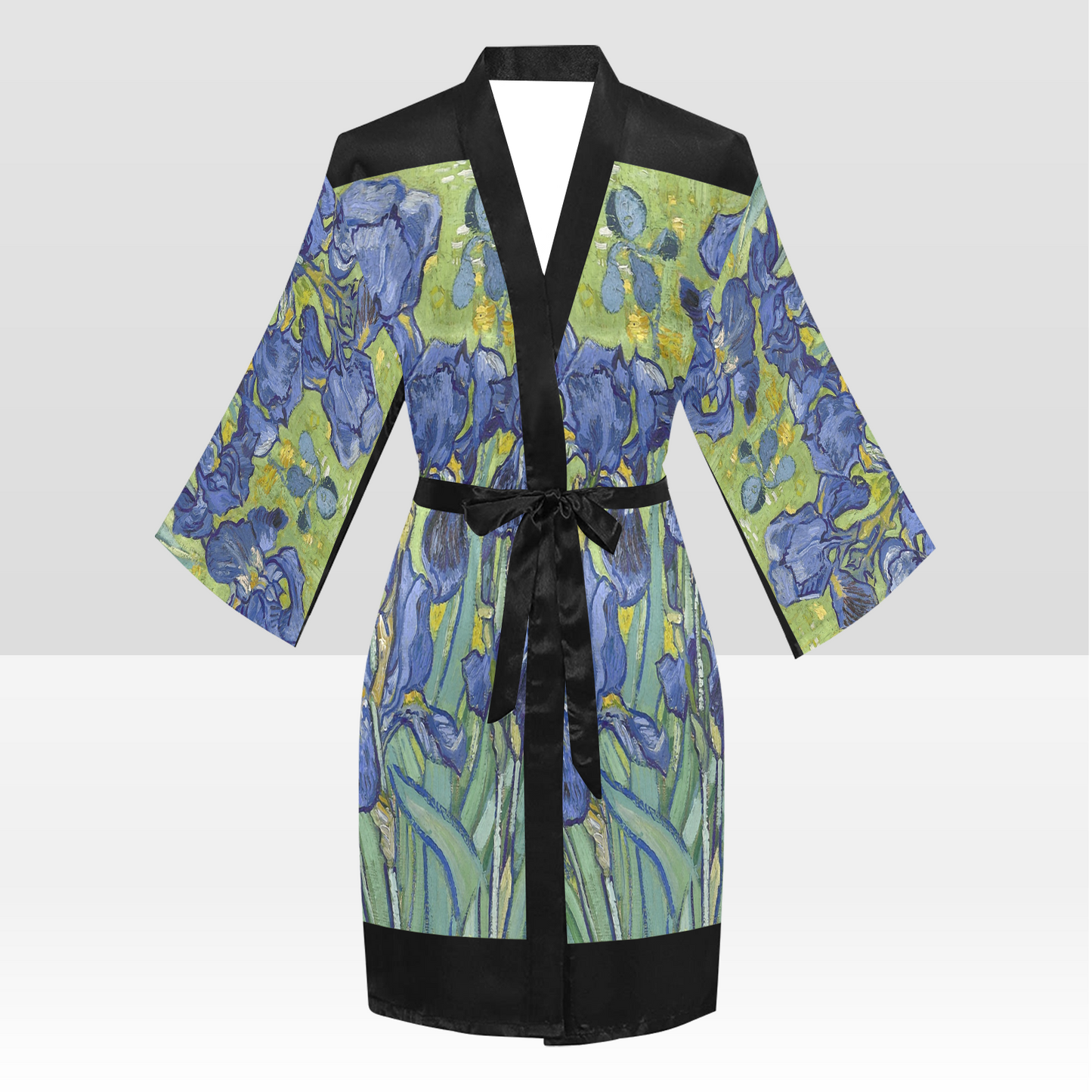 Vintage Floral Kimono Robe, Black or White Trim, Sizes XS to 2XL, Design 40
