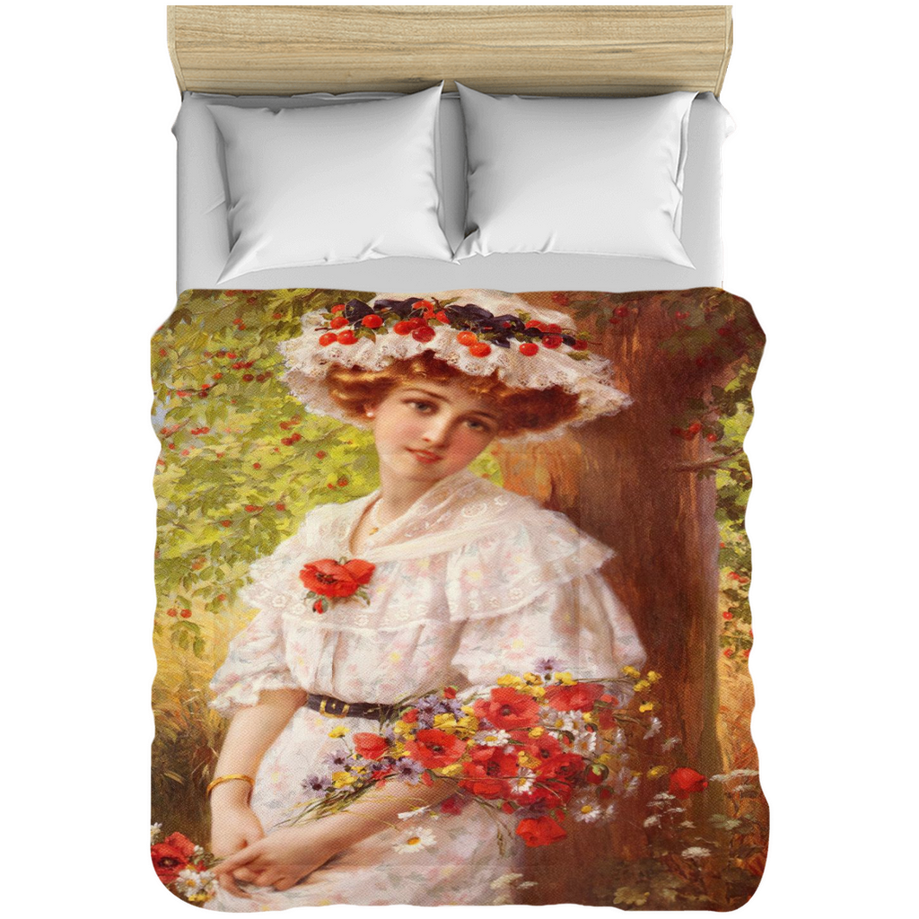 Victorian lady design comforter, twin, twin XL, queen or king, Under the Cherry Tree