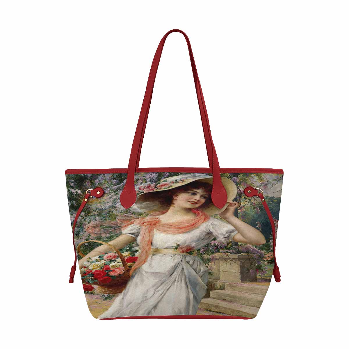 Victorian Lady Design Handbag, Model 1695361, The Flower Garden, RED TRIM
