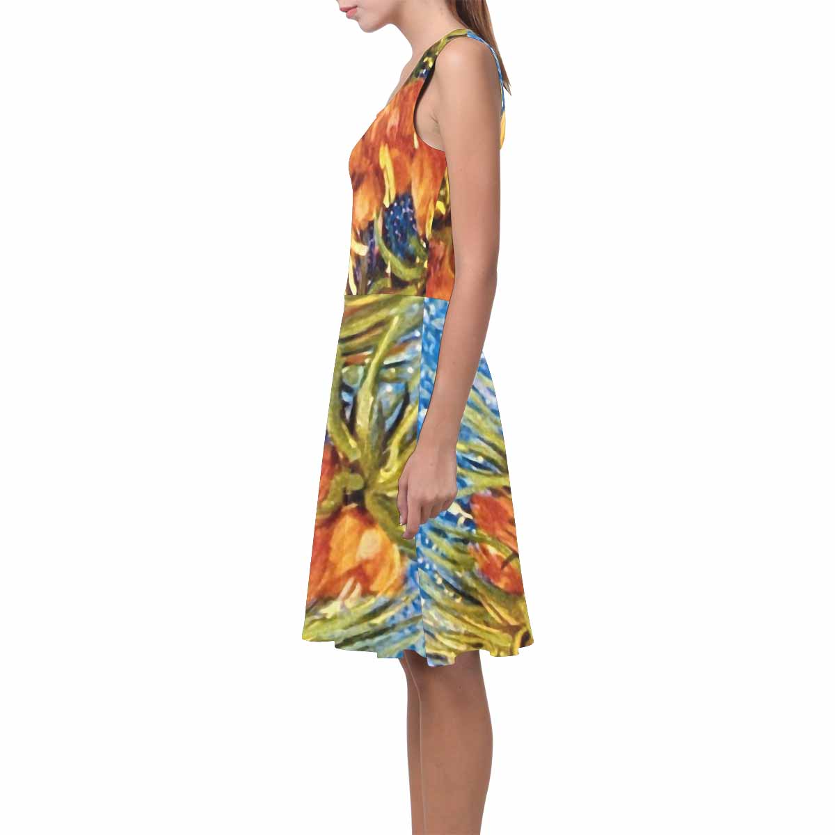 Vintage floral short summer flare dress,  XS to 3XL plus size, model D09534 Design 42