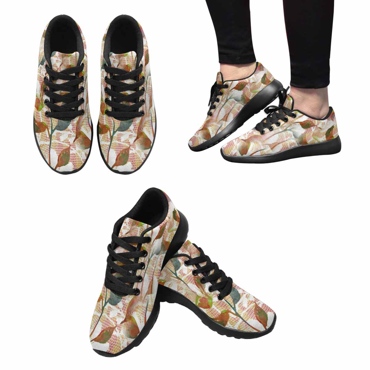 Victorian lace print, womens cute casual or running sneakers, design 52