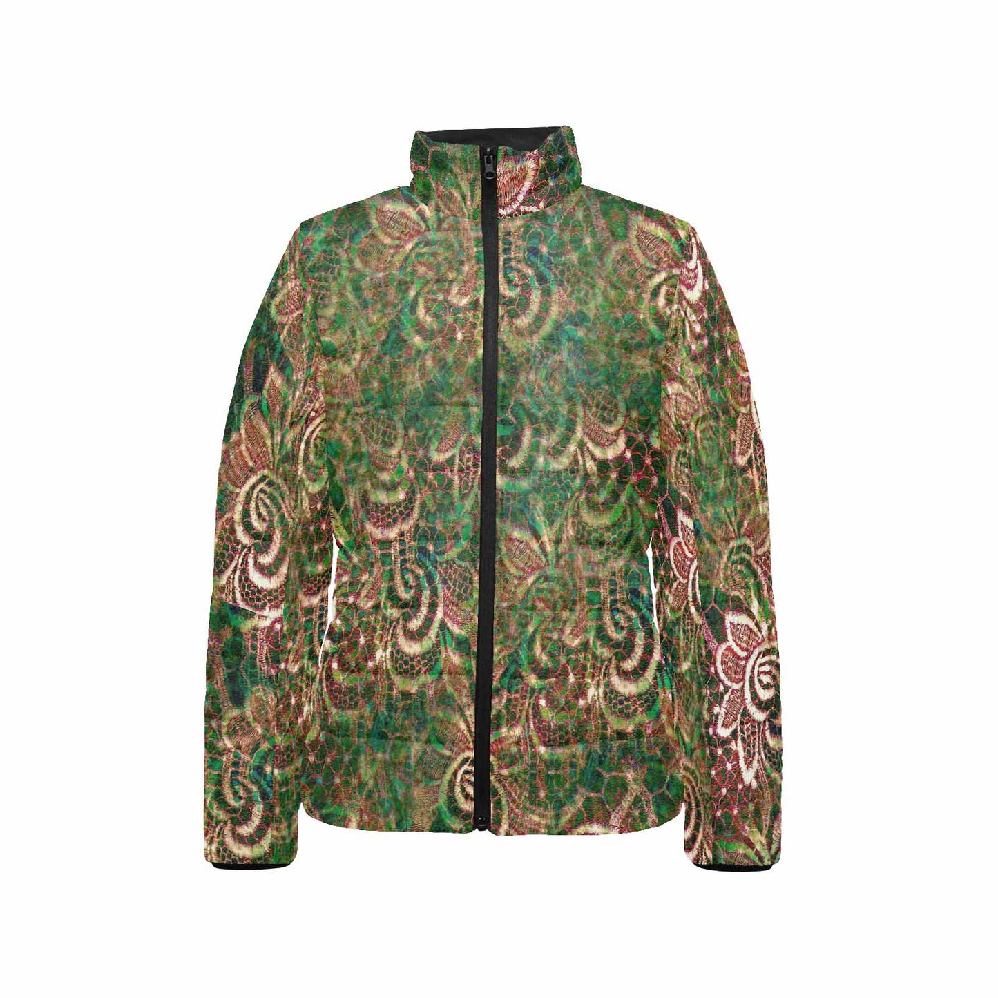 Victorian Lace print womens padded quilted jacket, design 34