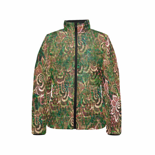 Victorian Lace print womens padded quilted jacket, design 34