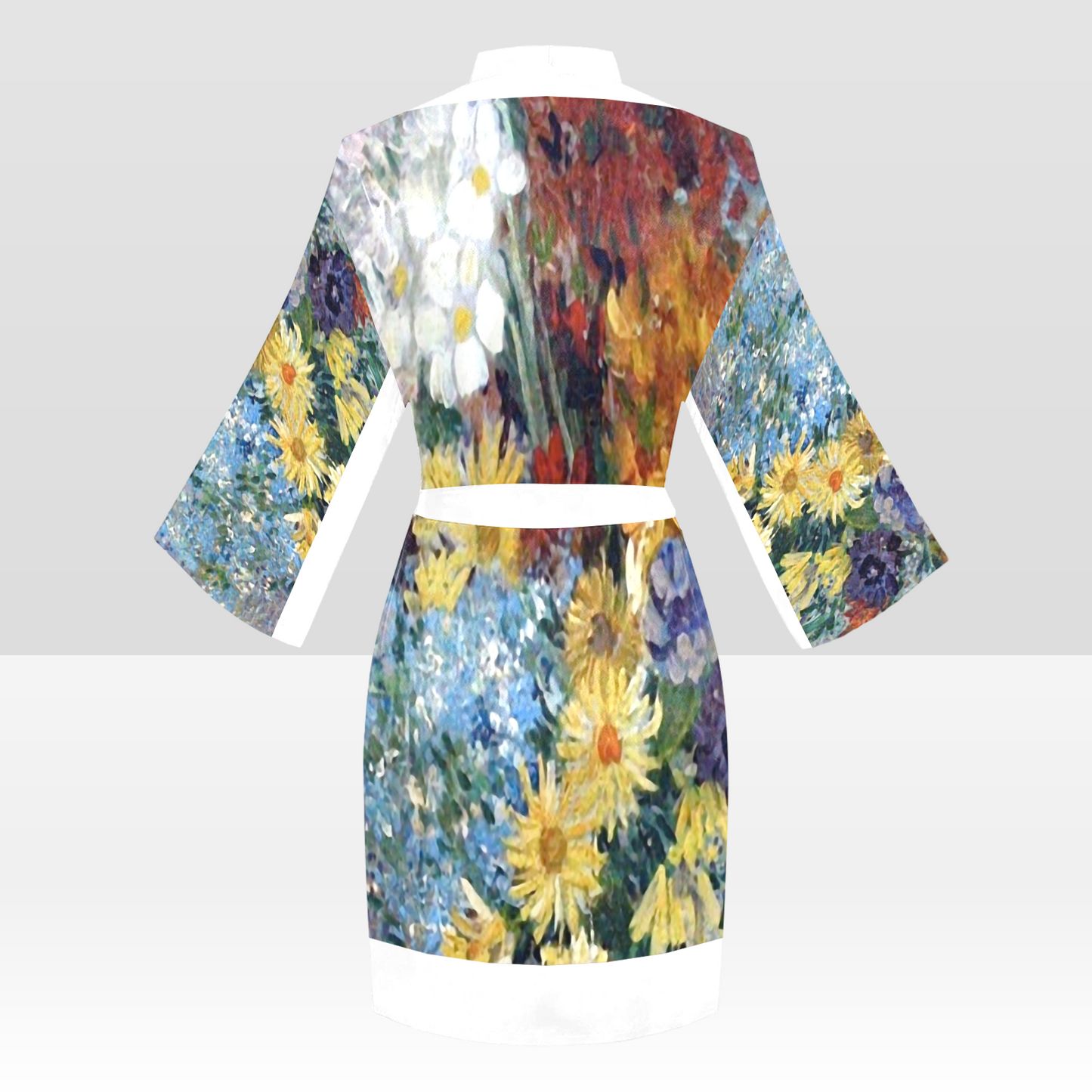 Vintage Floral Kimono Robe, Black or White Trim, Sizes XS to 2XL, Design 41