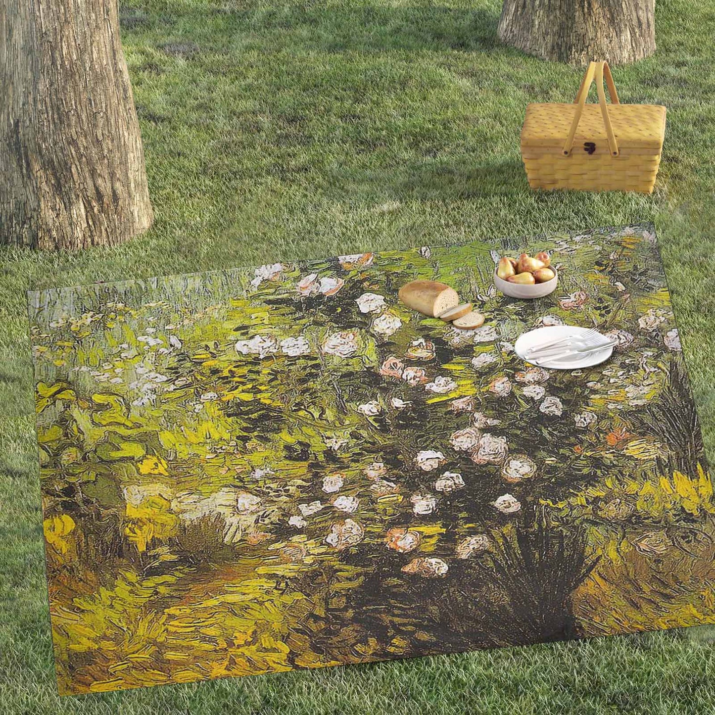 Vintage Floral waterproof picnic mat, 81 x 55in, Design 05