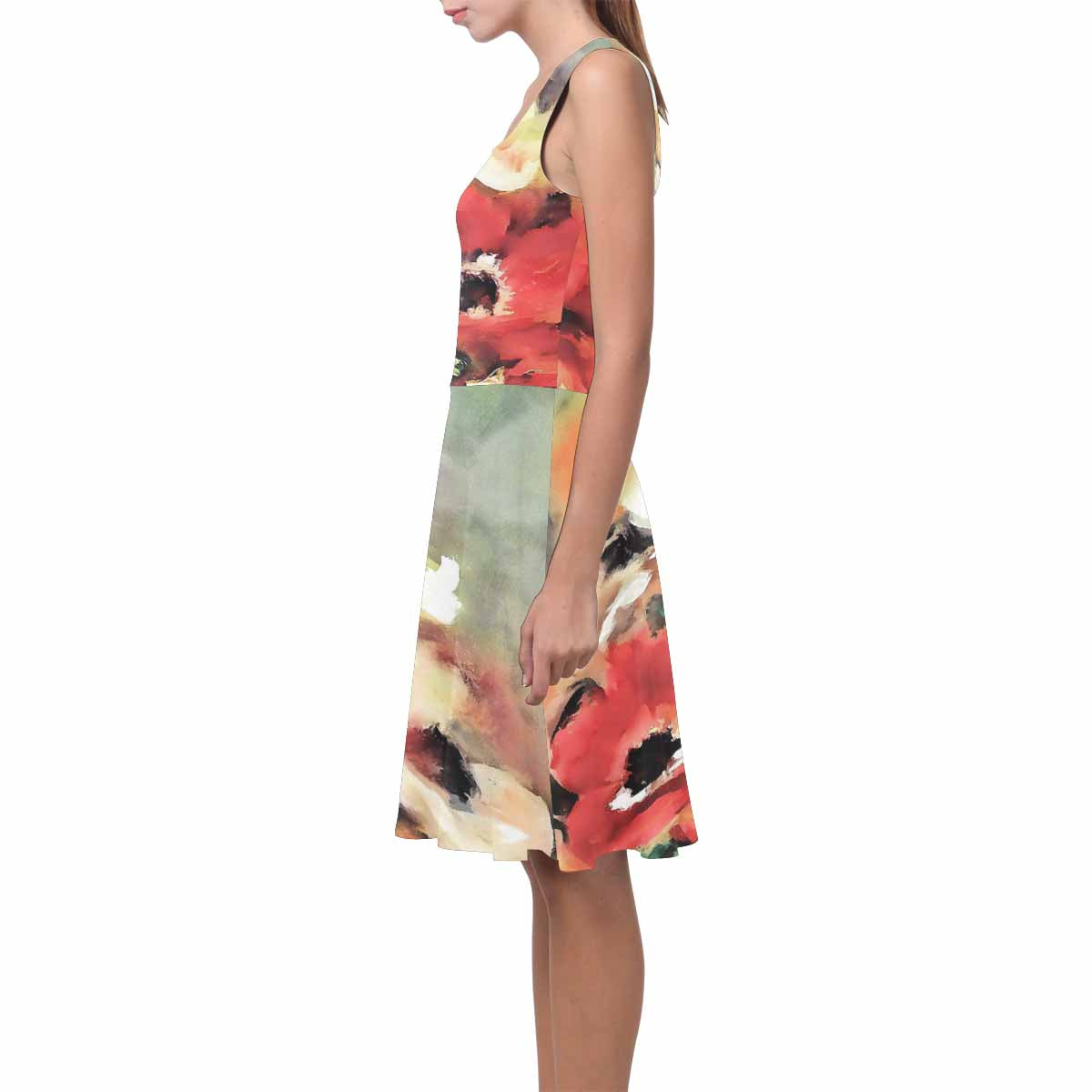 Vintage floral short summer flare dress,  XS to 3XL plus size, model D09534 Design 14