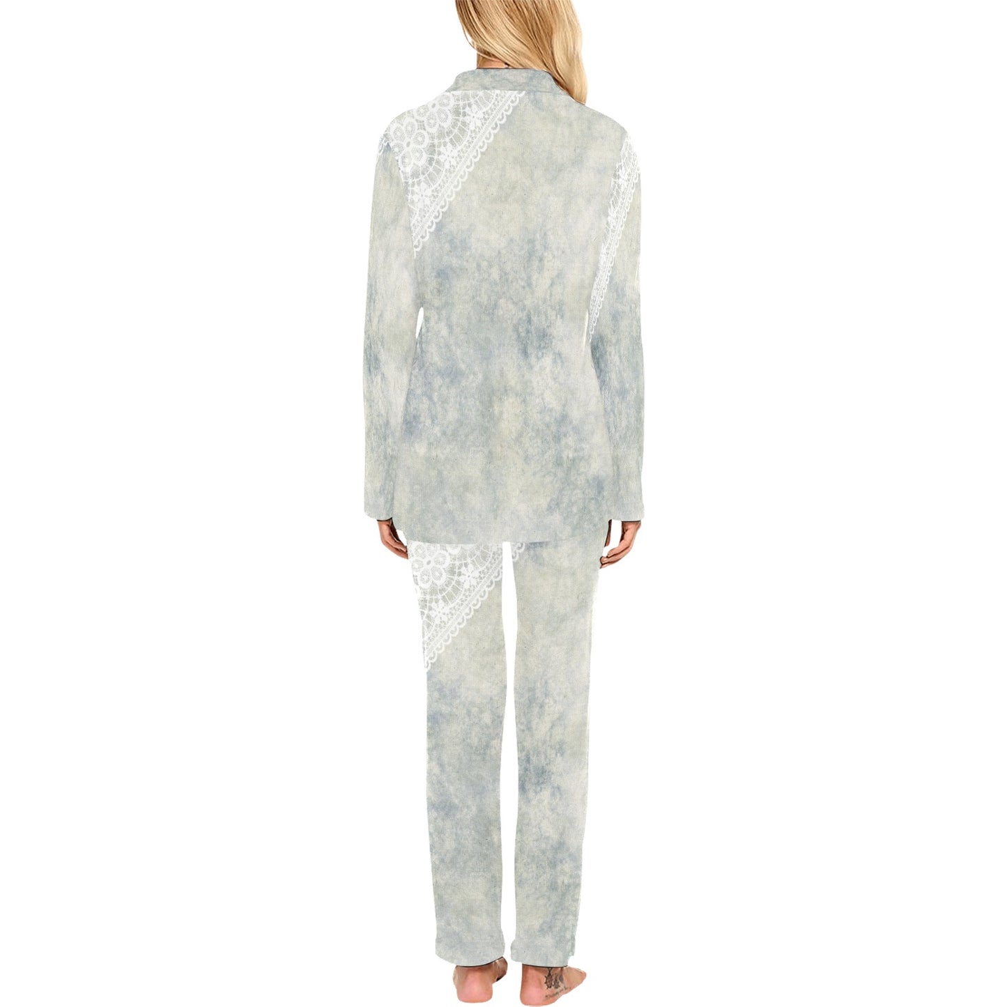 Victorian printed lace pajama set, design 36 Women's Long Pajama Set (Sets 02)
