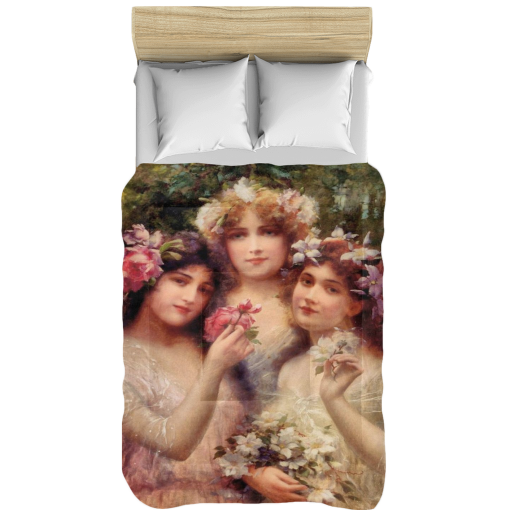 Victorian lady design comforter, twin, twin XL, queen or king, The Three Graces