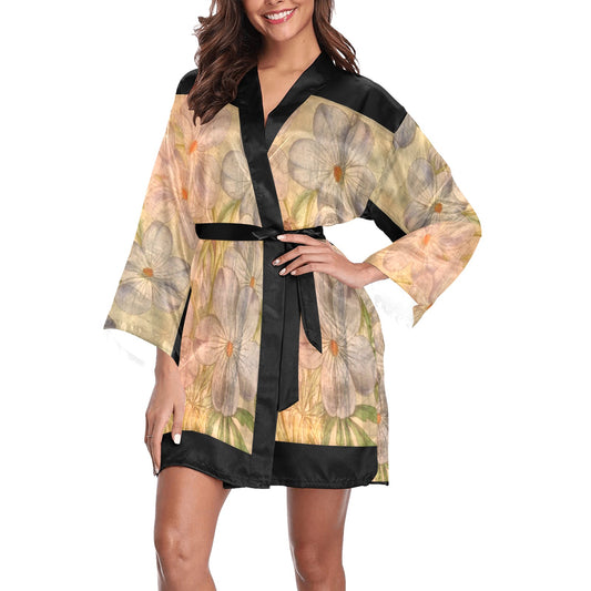 Vintage Floral Kimono Robe, Black or White Trim, Sizes XS to 2XL, Design 13xx