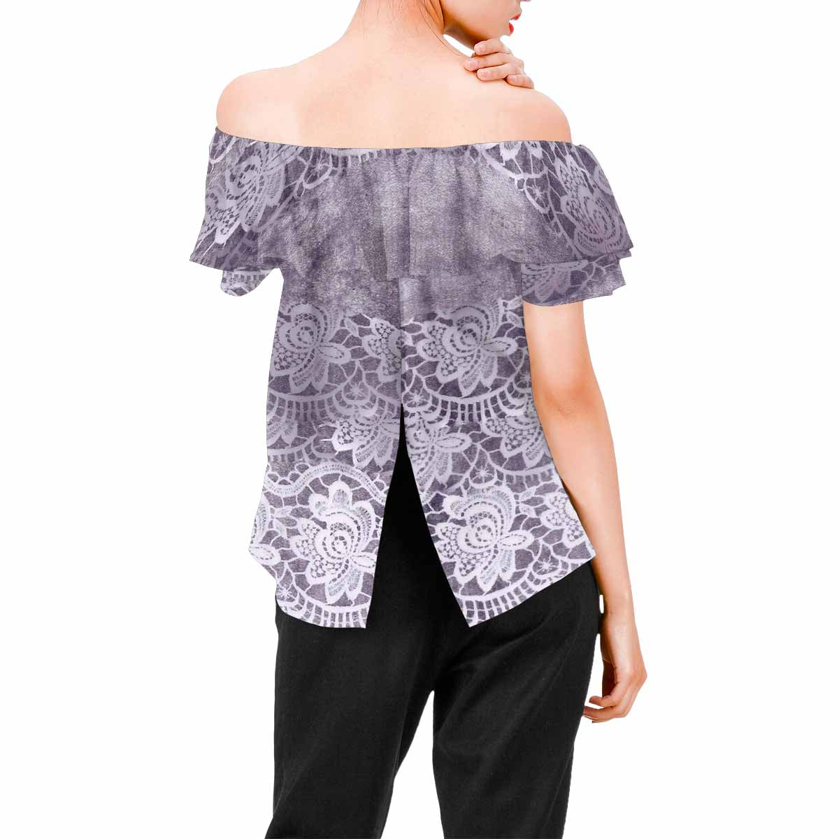 Victorian Lace print Chiffon Blouse, design 39