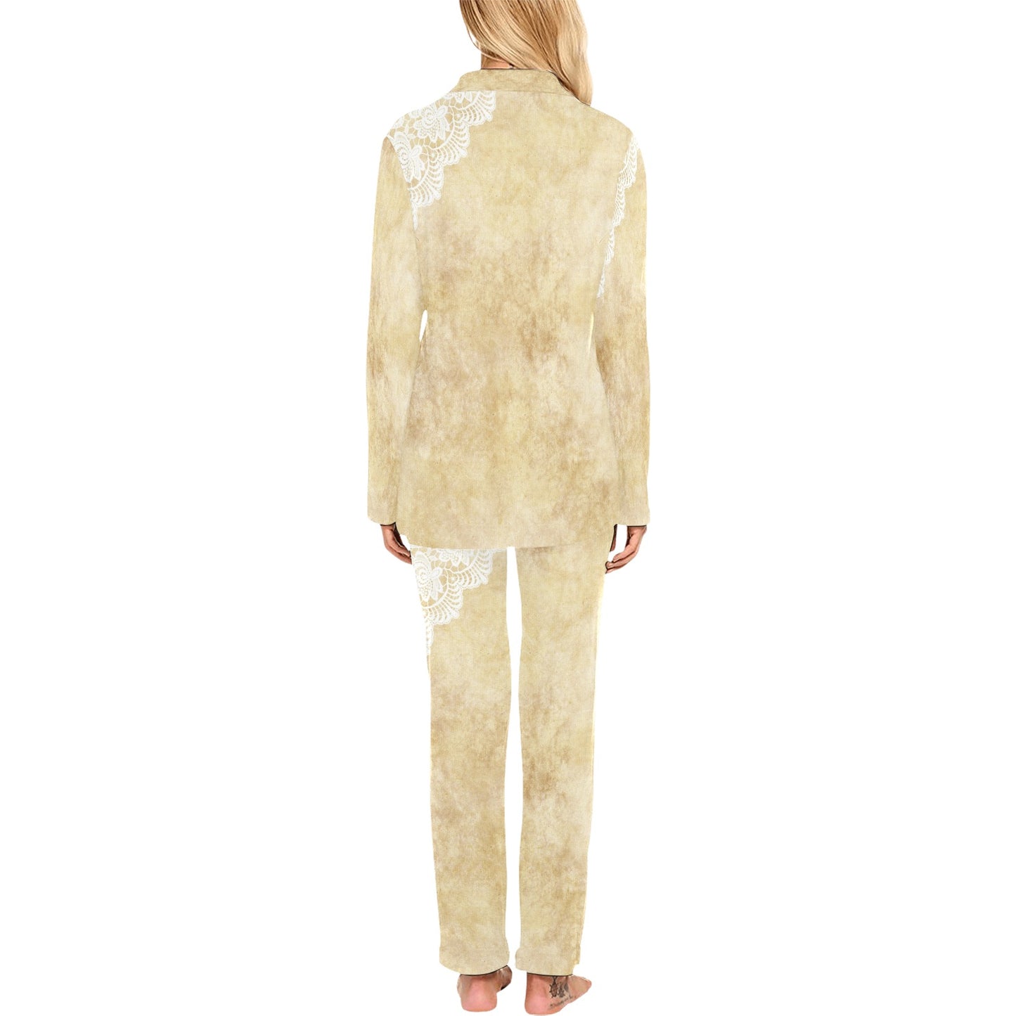 Victorian printed lace pajama set, design 29 Women's Long Pajama Set (Sets 02)