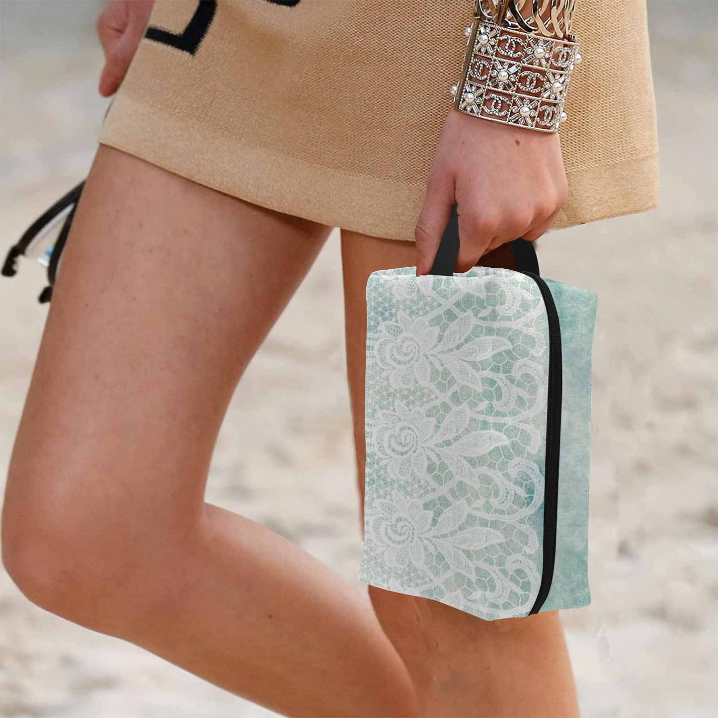 Victorian lace print toiletry comestic bag, design 41