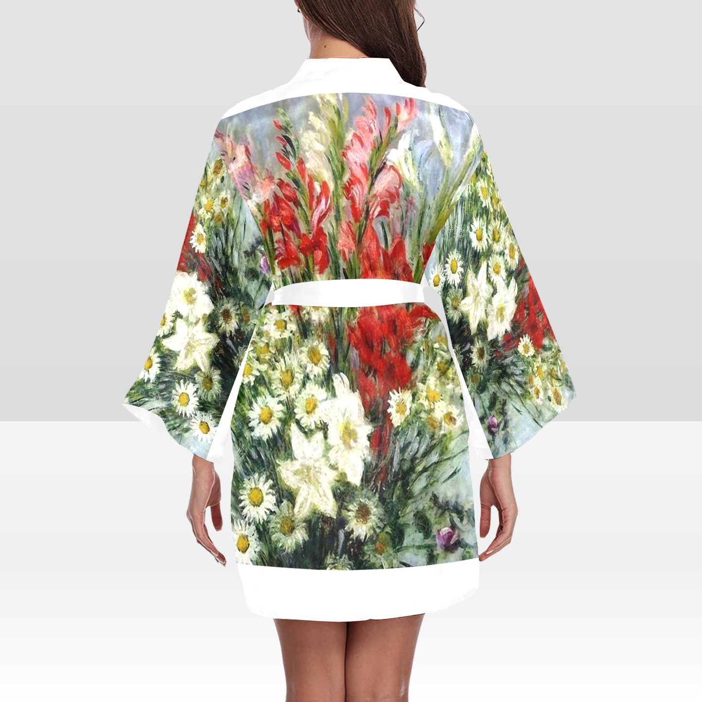 Vintage Floral Kimono Robe, Black or White Trim, Sizes XS to 2XL, Design 43