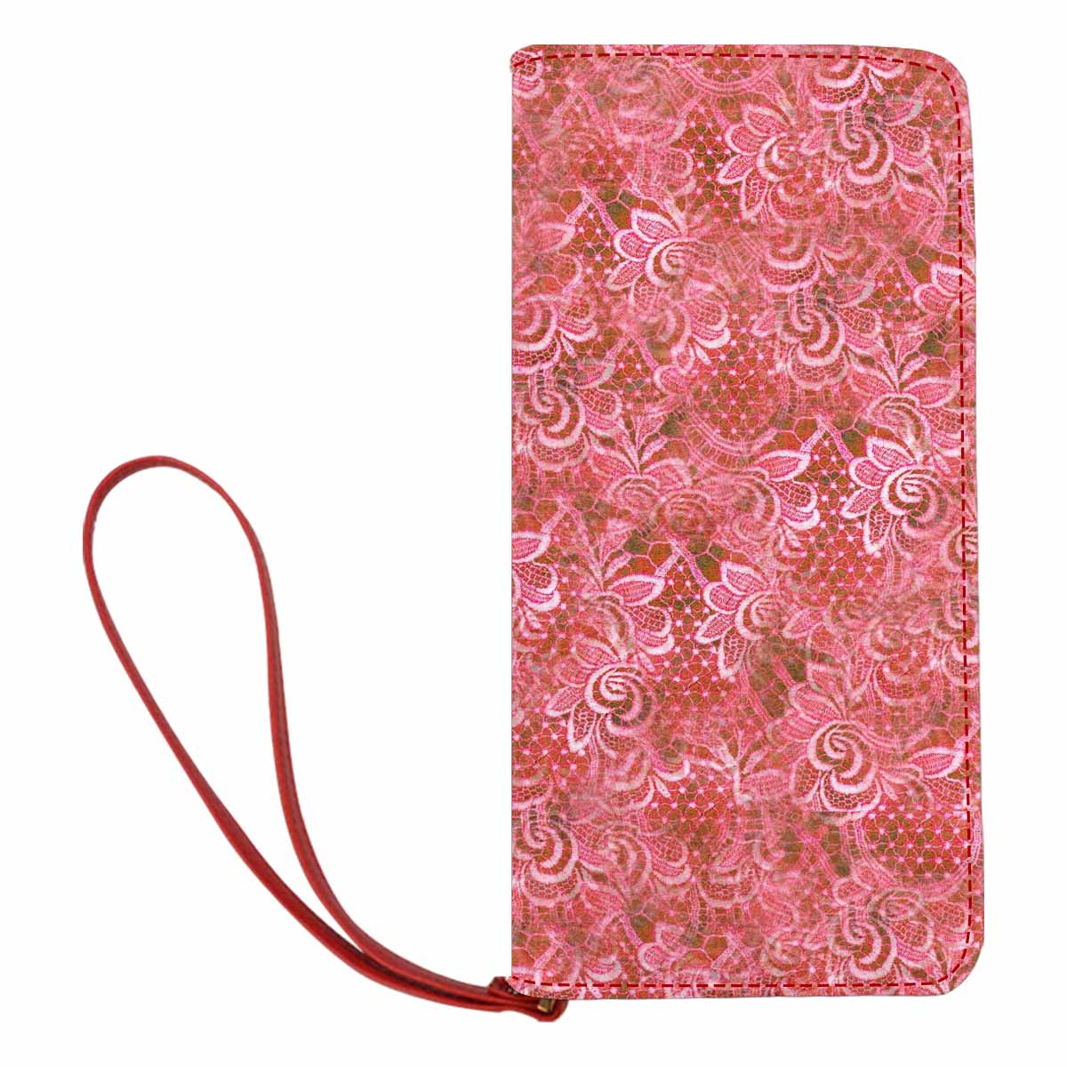 Victorian lace print womens wallet, clutch purse, red trim, design 33